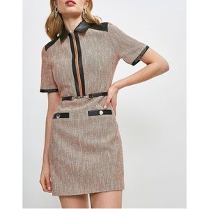 Leather Collard Neon Tweed Dress
